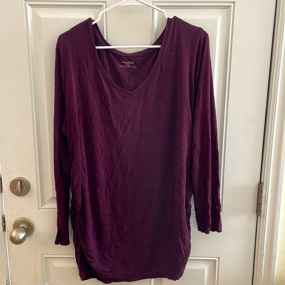 Heather purple v neck long sleeve maternity shirt